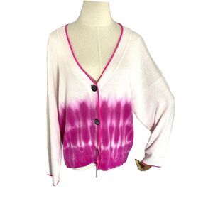Wispr by Brodie Tye Dye White Pink Ombre Cardigan Sweater Size XS